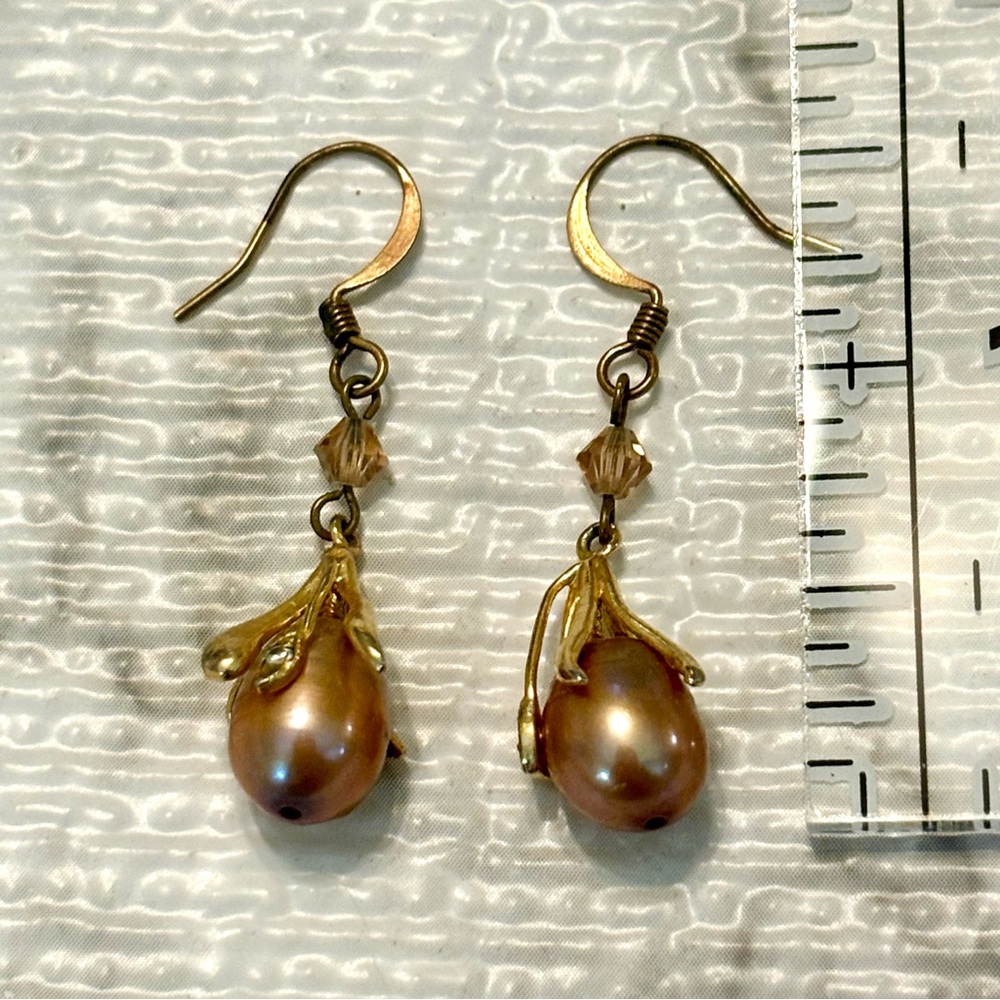 Goldtone Antique Gold Pearl Pierced Earrings